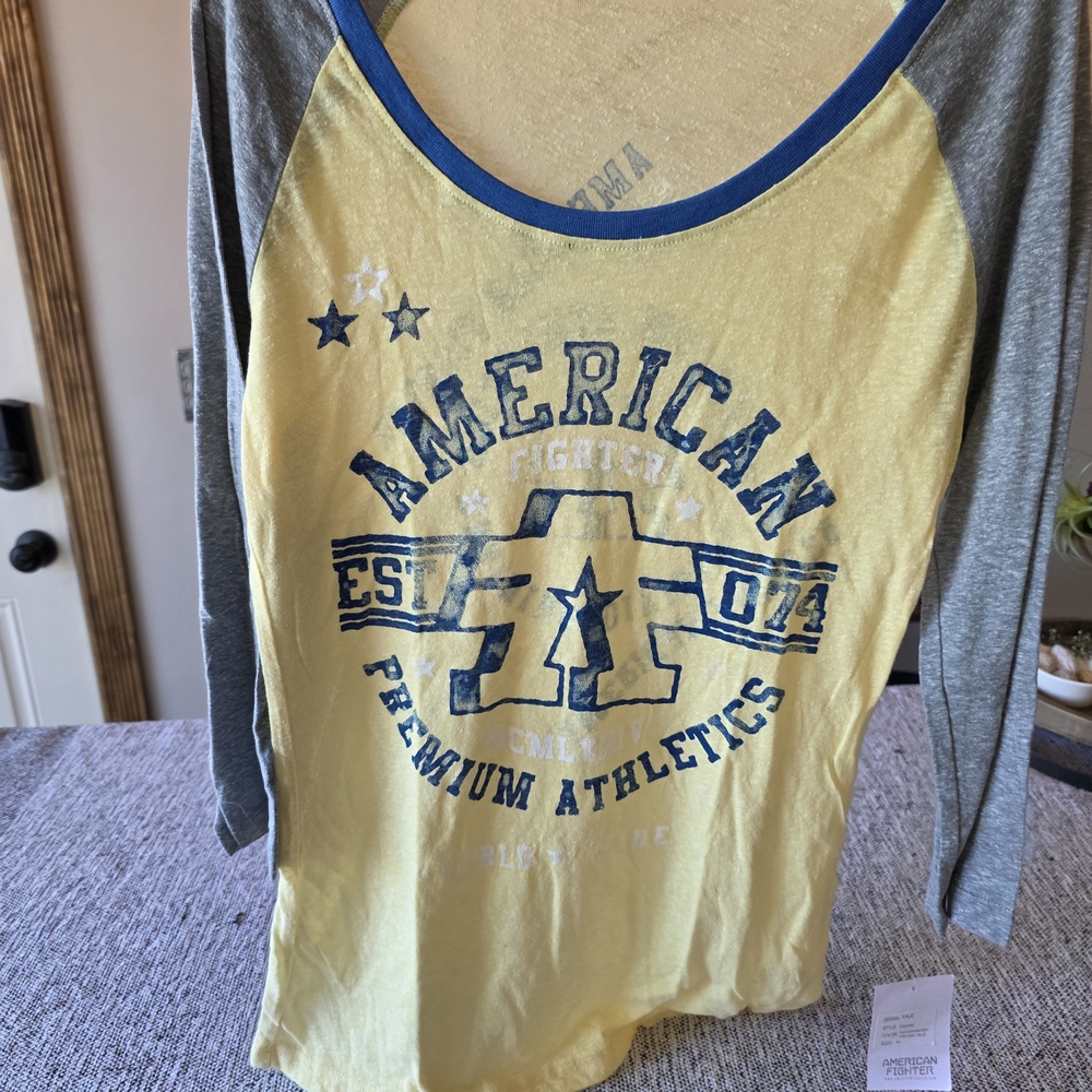 American Fighter Yellow & Gray Raglan Graphic Long Sleeve Tee
